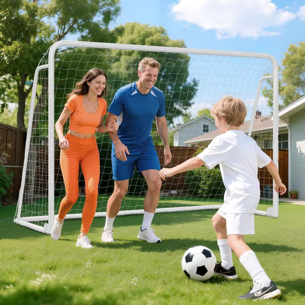 10 X 6.5 Ft. Soccer Goal Foldable Steel Soccer Goal with Training Target and 6-Cones Weatherproof Soccer Goal in White