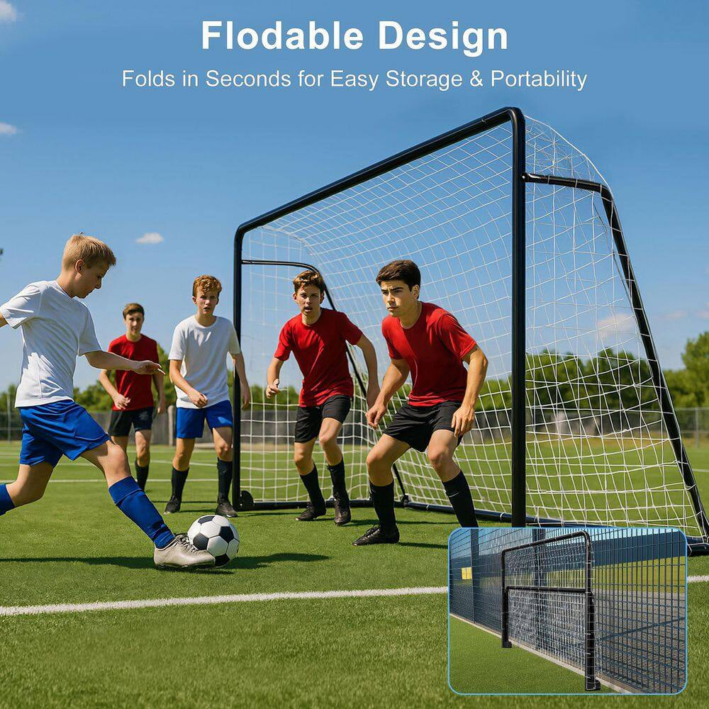 12 X 6 Ft. Soccer Goal for Backyard Metal Soccer Goal Foldable Steel Soccer Goal In. Black W/ Training Target and 6 Cone