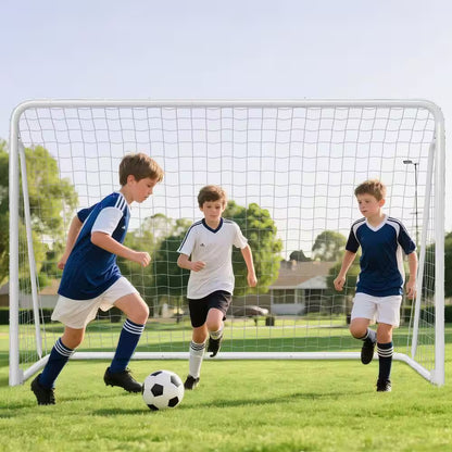 10 X 6.5 Ft. Soccer Goal Foldable Steel Soccer Goal with Training Target and 6-Cones Weatherproof Soccer Goal in White