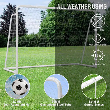10 X 6.5 Ft. Soccer Goal Foldable Steel Soccer Goal with Training Target and 6-Cones Weatherproof Soccer Goal in White