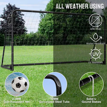 12 X 6 Ft. Soccer Goal for Backyard Metal Soccer Goal Foldable Steel Soccer Goal In. Black W/ Training Target and 6 Cone