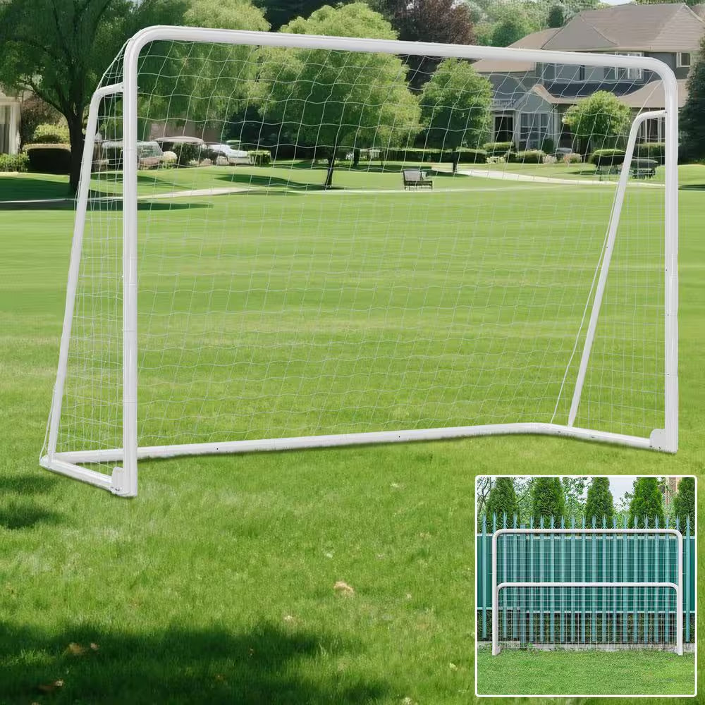 10 X 6.5 Ft. Soccer Goal Foldable Steel Soccer Goal with Training Target and 6-Cones Weatherproof Soccer Goal in White