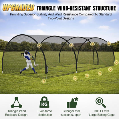 Baseball Batting Cages for Backyard 30Ft X 10Ft X 10Ft Baseball & Softball Cage Net with Zipper Door 4-Ply Reinforced Netting Portable Batting Cage for Backyard & Outdoor Lawn Training