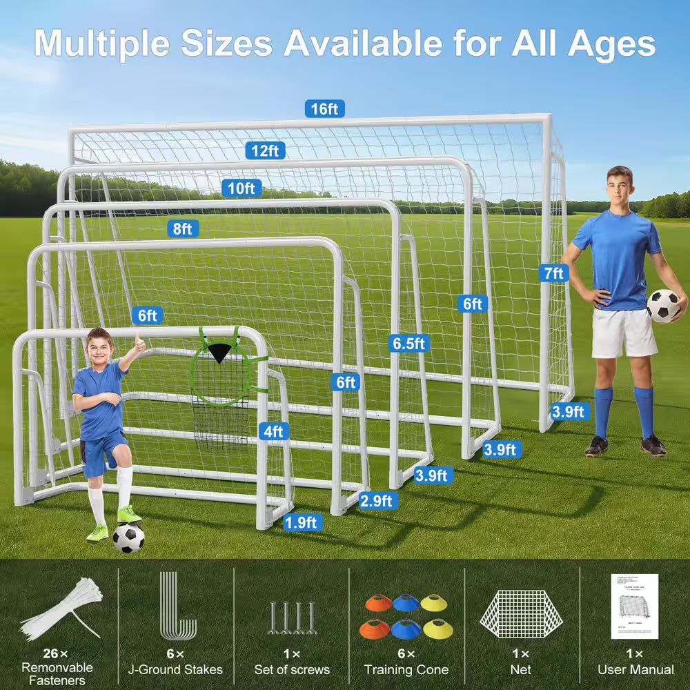 12 X 6 Ft. Soccer Goal for Backyard Metal Soccer Goal Foldable Steel Soccer Goal In. Black W/ Training Target and 6 Cone