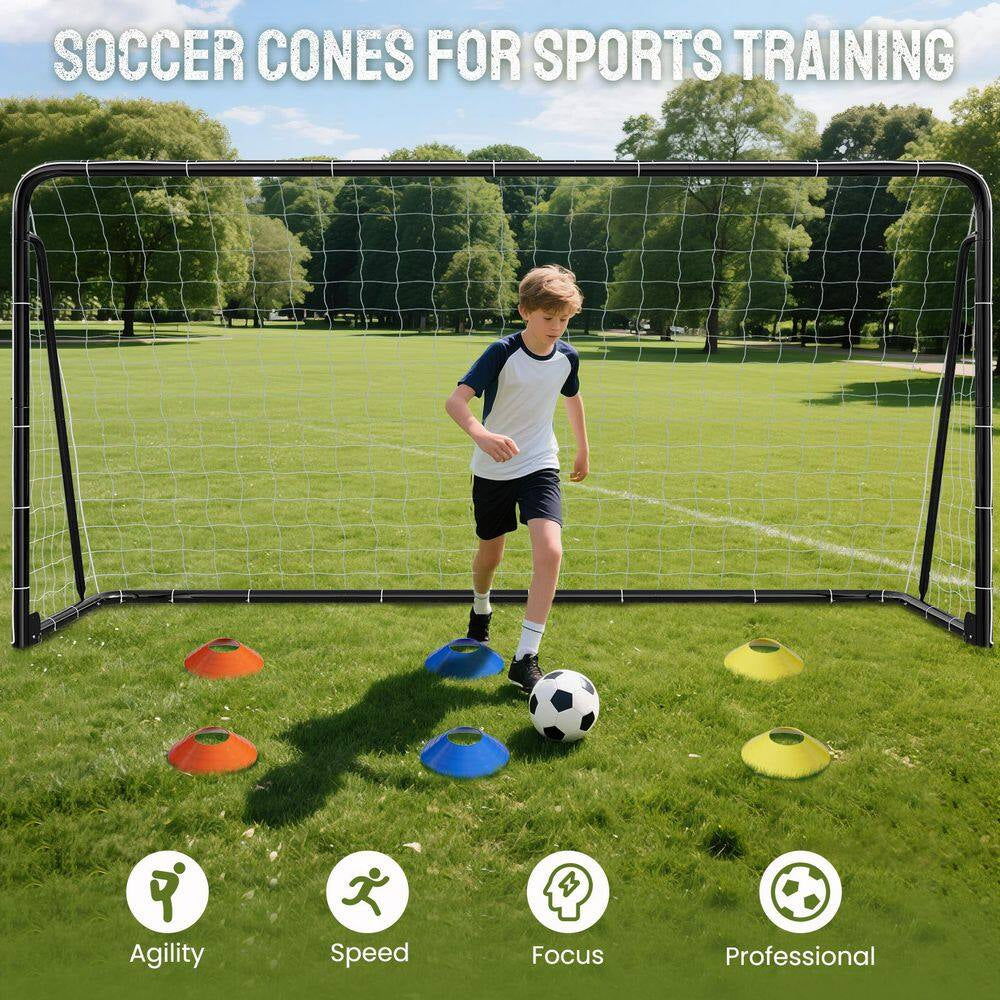 12 X 6 Ft. Soccer Goal for Backyard Metal Soccer Goal Foldable Steel Soccer Goal In. Black W/ Training Target and 6 Cone