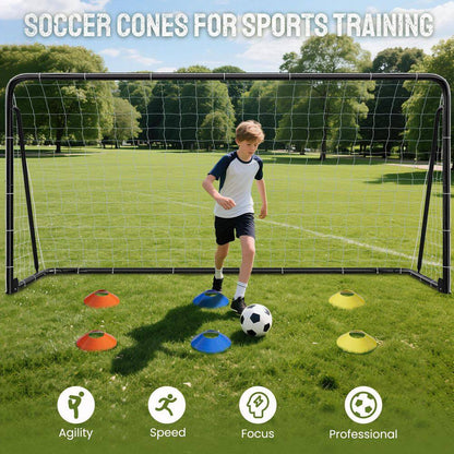 12 X 6 Ft. Soccer Goal for Backyard Metal Soccer Goal Foldable Steel Soccer Goal In. Black W/ Training Target and 6 Cone