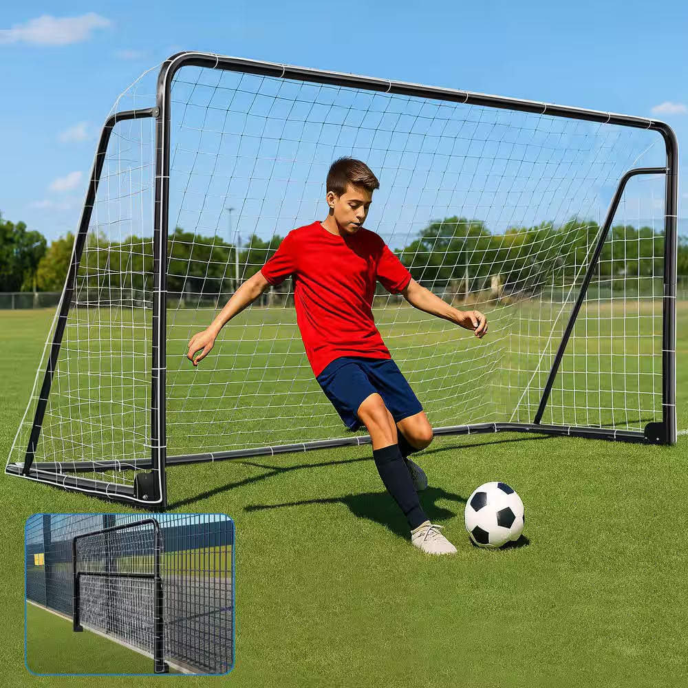 12 X 6 Ft. Soccer Goal for Backyard Metal Soccer Goal Foldable Steel Soccer Goal In. Black W/ Training Target and 6 Cone