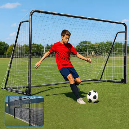 12 X 6 Ft. Soccer Goal for Backyard Metal Soccer Goal Foldable Steel Soccer Goal In. Black W/ Training Target and 6 Cone