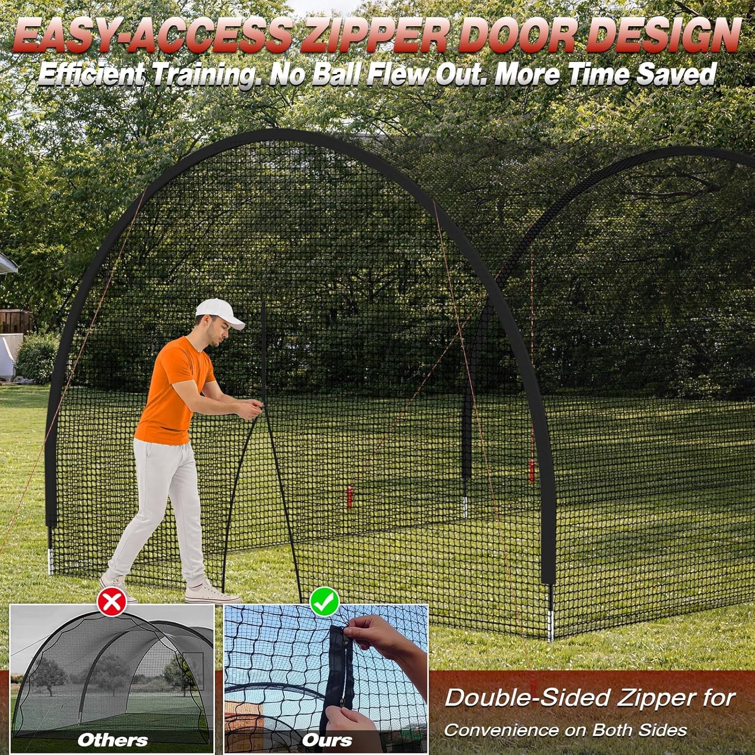 Batting Cages for Backyard - 30X10X10 Ft Softball & Baseball Batting Cage Net with Zipper Door 4-Ply Anti-Tear Netting Batting Training Cage with Sturdy Steel Frame for Outdoor Indoor Use