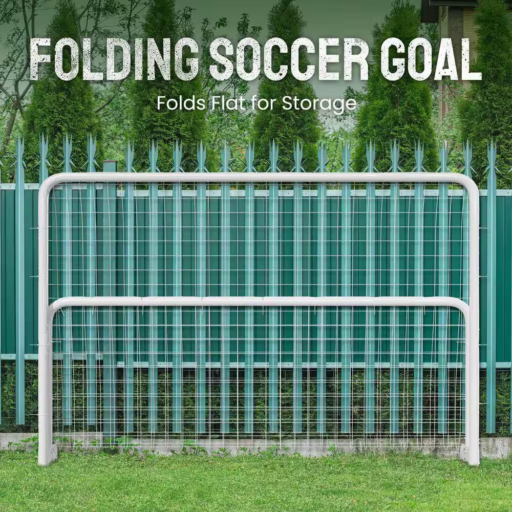 10 X 6.5 Ft. Soccer Goal Foldable Steel Soccer Goal with Training Target and 6-Cones Weatherproof Soccer Goal in White