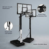 (2 Pack)  60-Inch Portable Basketball Hoop with Acrylic Backboard, Screw Jack Lift & Arena Slam Rim-Outdoor Play — infographic