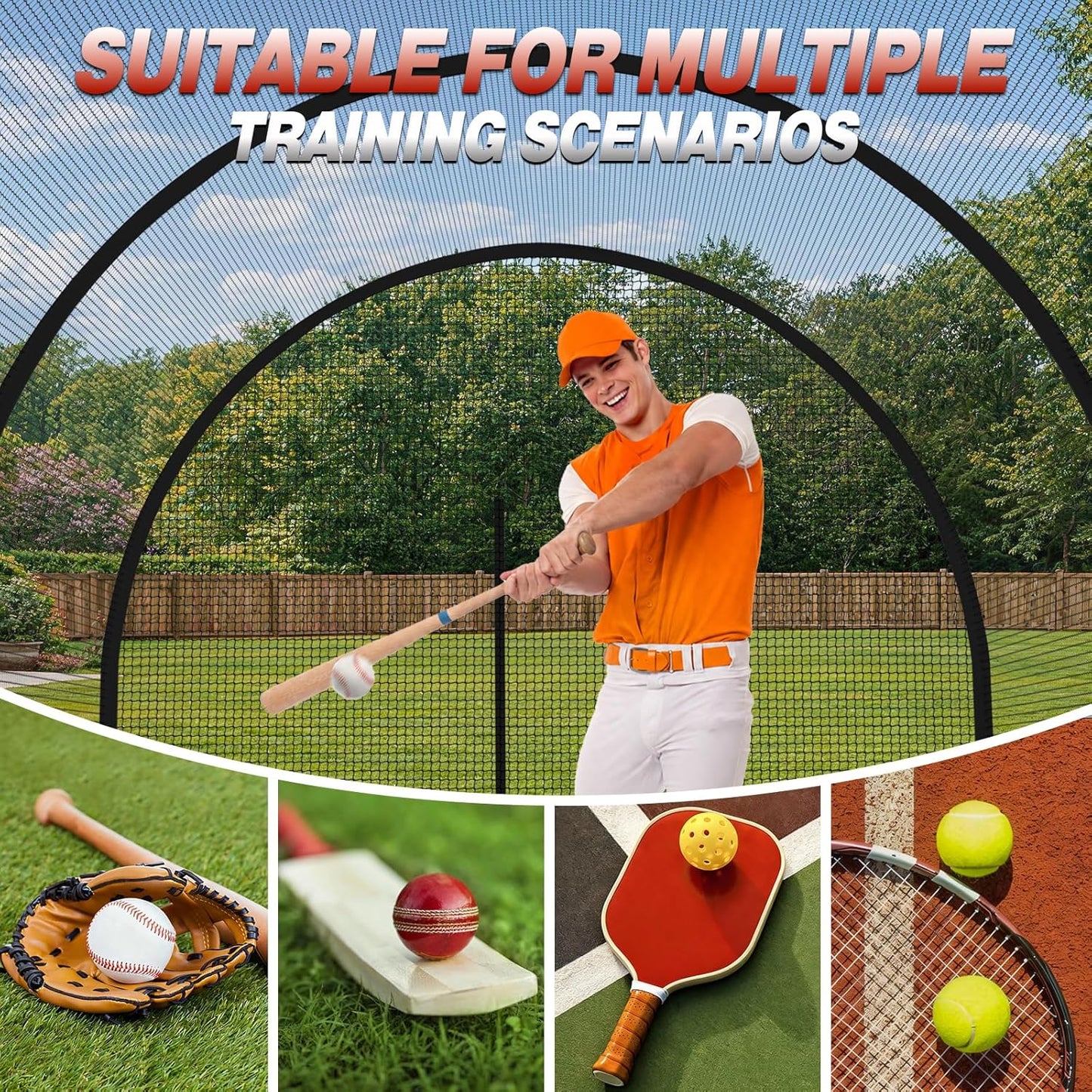 Batting Cages for Backyard - 30X10X10 Ft Softball & Baseball Batting Cage Net with Zipper Door 4-Ply Anti-Tear Netting Batting Training Cage with Sturdy Steel Frame for Outdoor Indoor Use