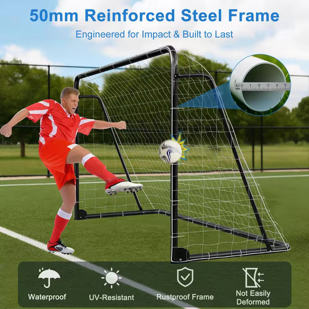 12 X 6 Ft. Soccer Goal for Backyard Metal Soccer Goal Foldable Steel Soccer Goal In. Black W/ Training Target and 6 Cone