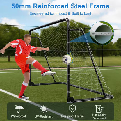 12 X 6 Ft. Soccer Goal for Backyard Metal Soccer Goal Foldable Steel Soccer Goal In. Black W/ Training Target and 6 Cone