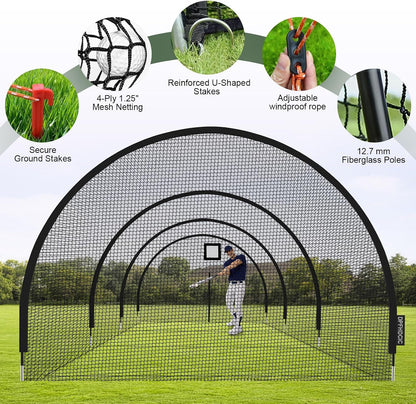 Baseball Batting Cages for Backyard 30Ft X 10Ft X 10Ft Baseball & Softball Cage Net with Zipper Door 4-Ply Reinforced Netting Portable Batting Cage for Backyard & Outdoor Lawn Training