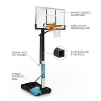 (2 Pack)  60-Inch Portable Basketball Hoop with Acrylic Backboard, Screw Jack Lift & Arena Slam Rim-Outdoor Play — How It Works